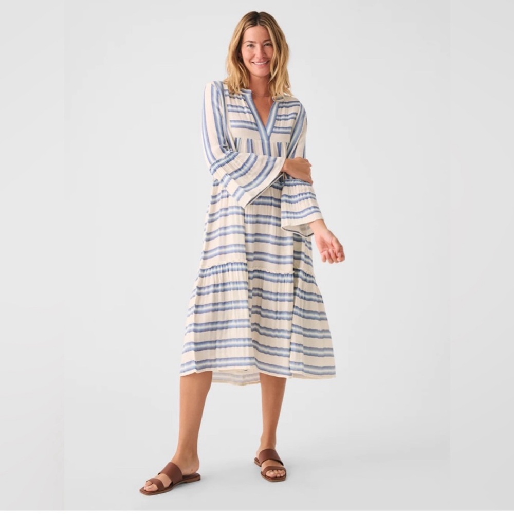 NWT Faherty Vida Dress Blue Baja XS